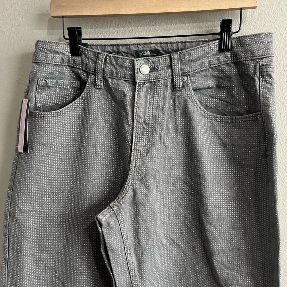 Wild Fable Dark Gray Silver Metallic Foil Dot 90s Relaxed Straight Jeans 8‎ NEW